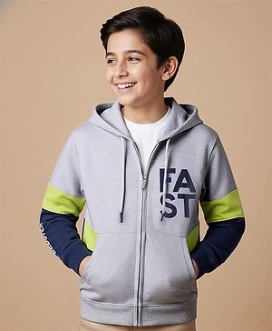Pine Kids 100% Cotton Full Sleeves Cut & Sew Hooded Sweatjacket With Kangaroo Pockets - Grey