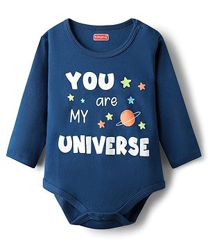 Babyhug 100% Cotton Knit Full Sleeves Onesie with Text Print - Navy Blue