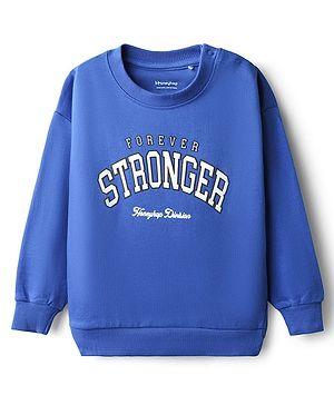 Honeyhap Premium  100% Cotton Knit Full Sleeves Pullover Sweatshirt with Bio Finish & Text Print - Blue Lolite