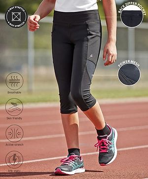 Pine Active Knit Capri Leggings with Mesh - Black