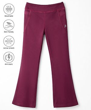 Pine Active Knit Full Length Solid Color Flared Leggings - Wine