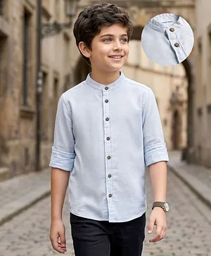 Kookie Kids Cotton Knit Full Sleeves
                              Striped Shirt - Light Blue