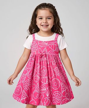 Babyhug Cotton Knit Half Sleeves Inner T-Shirt & Frock with Ice-Cream Print - Dark Pink & White