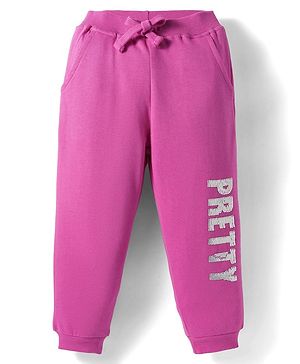 Babyhug Terry Knit Full Length Lounge Pant with Sequin Detailing - Dark Pink