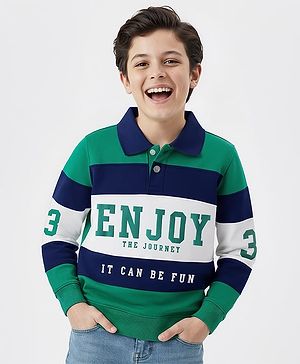 Pine Kids Cotton Knit Full Sleeves Cut & Sew Sweatshirt with Text Graphic - Green