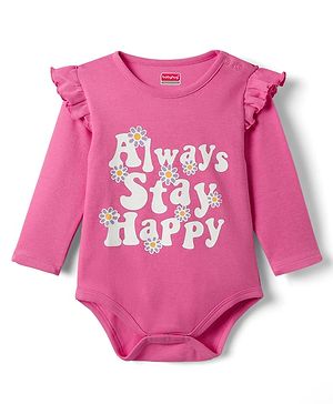 Babyhug 100% Cotton Knit Full Sleeves Onesie with Text Print - Pink