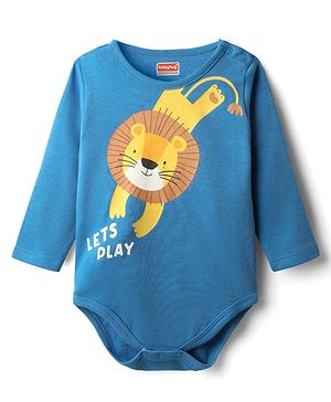 Babyhug 100% Cotton Knit Full Sleeves Onesie with Lion Print - Blue