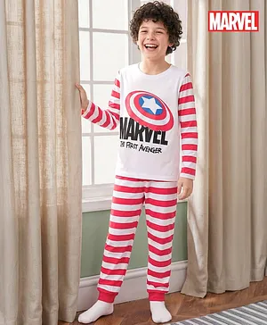 Kookie Kids Marvel Single Jersey Knit
                              Full Sleeves Night Suit with Avengers
                              Graphic - Red & White