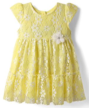 Babyhug 100% Cotton Half Sleeves Frock With Floral Design - Yellow
