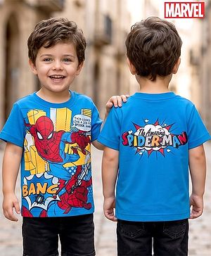 Babyhug Marvel Single Jersey Knit Half Sleeves T-Shirt With Spider-Man Graphics - Blue