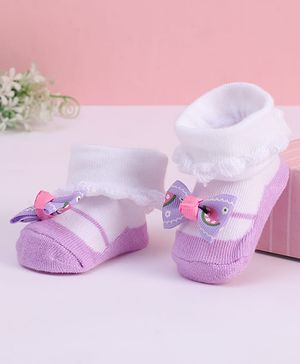 Cute Walk by Babyhug Fabric Socks With Bow Applique - White