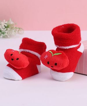 Cute Walk by Babyhug Fabric Socks With Tomato Applique - Red