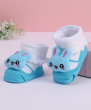 Cute Walk by Babyhug Fabric Socks With Bunny Applique - Light Blue & White
