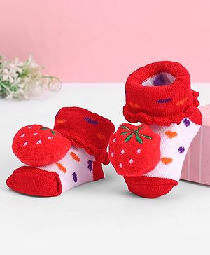 Cute Walk by Babyhug Socks With Tomato Applique & Polka Dot Design - Red