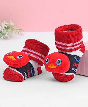 Cute Walk by Babyhug Designed Socks With Bunny Applique - Red