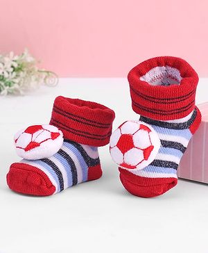 Cute Walk by Babyhug Designed Socks With Football Applique - Red