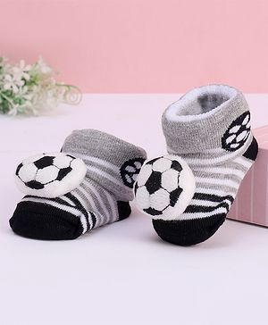 Cute Walk by Babyhug Designed Socks With Football Applique - Black