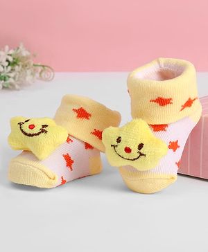 Cute Walk by Babyhug Designed Socks With Star Applique - Yellow