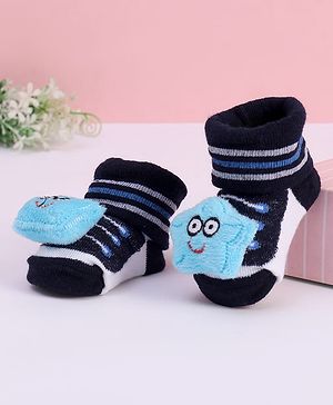 Cute Walk by Babyhug Striped Fabric Socks With Star Applique - Black