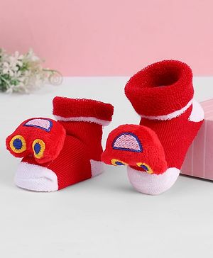 Cute Walk by Babyhug Socks With Vehicle Applique - Red
