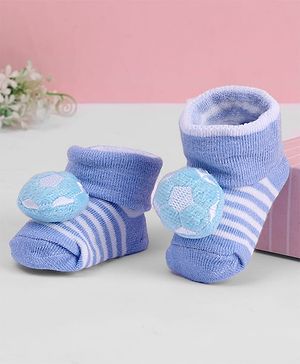 Cute Walk by Babyhug Ankle Length Socks with Stripes & Ball Applique - Light Blue
