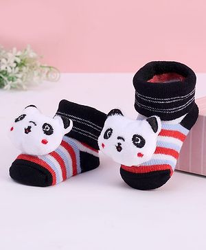 Cute Walk by Babyhug Striped Fabric Socks With Panda Applique - Multicolor