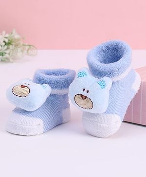 Cute Walk by Babyhug Fabric Socks With Bear Applique - Light Blue