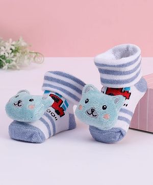 Cute Walk by Babyhug Striped Fabric Socks With Animal Applique - Multicolor