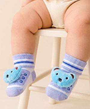 Cute Walk by Babyhug Striped Fabric Socks With Animal Applique - Multicolor
