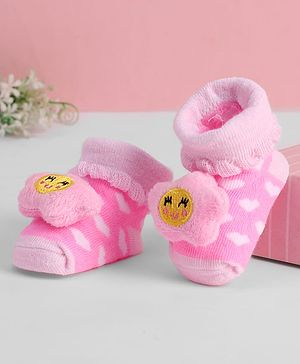 Cute Walk by Babyhug Ankle Length Sock Shoes with Heart Design & Star Applique - Pink