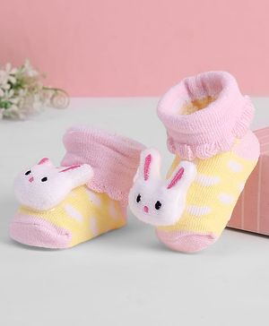 Cute Walk by Babyhug Ankle Length Sock Shoes with Stripes & Bunny Applique - Pink