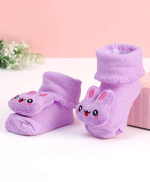 Cute Walk by Babyhug Socks With Bear Applique - Purple