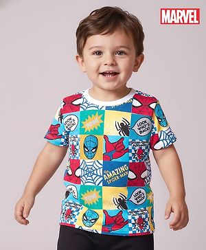 Babyhug Marvel Single Jersey Knit Half Sleeves T-Shirt with Spider Man Graphics - White