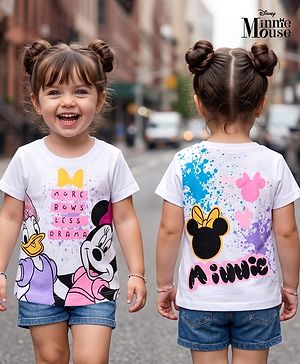 Babyhug Disney Single Jersey Knit Half Sleeves T-Shirt with Front & Back Minnie and Friends Graphic - White