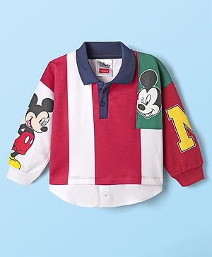Babyhug Disney Terry Knit Full Sleeves Polo Neck Sweatshirt With Micky Mouse Graphics - Multi Colour