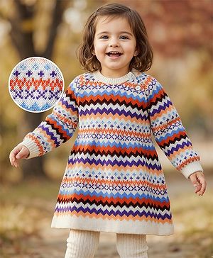 Babyhug Sweater Knit Full Raglan Sleeves Knee Length Woollen Dress - Red