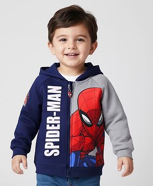 Babyhug Marvel Terry Knit Full Raglan Sleeves Hooded Sweatjacket With Spider Man Graphics - Multi Colour