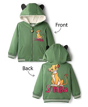 Babyhug Disney Terry Knit  Full Sleeves Hooded Sweatjacket with Lion King Graphics & 3D Ear Applique - Green