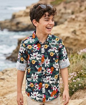 Pine Kids Cotton Woven Full Sleeves Shirt With Floral Print - Multicolour