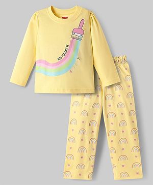 Babyhug Cotton Knit Full Sleeves Night Suit with Rainbow Print - Yellow