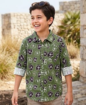 Pine Kids Cotton Woven Full Sleeves Shirt With Floral Print - Green