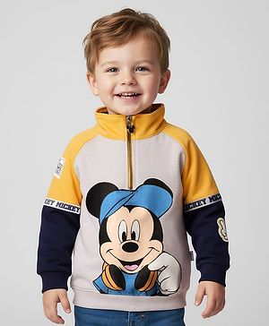 Babyhug Disney Terry Knit Full Sleeves Sweatshirt With Mickey Mouse Graphics - Multicolor