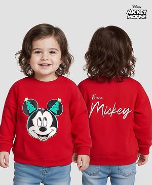 Babyhug Disney Terry Knit  Drop Shoulder Full Sleeves Sweashirt with Mickey Mouse Graphics - Red