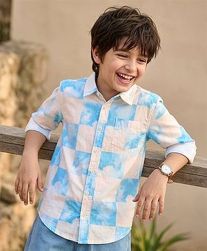 Pine Kids Cotton Woven Full Sleeves Shirts With Clouds Print - Light Pink
