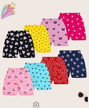 KUCHIPOO Cotton Knit Pack Of 8 Hearts
                              & Polka Dots Printed Shorts - Lilac
                              Pink Black Yellow Red & Blue