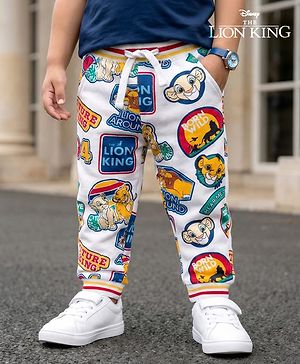 Babyhug Disney Terry Knit Full Length Lounge Pant With Lion King Print - White