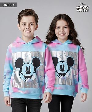 Pine Kids Disney Terry Knit Full Sleeves Tie & Dyed Hooded Sweatshirt With Mickey Mouse Graphics & Foil Print - Multicolour