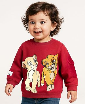 Babyhug Disney Terry Knit Full Sleeves Pullover Sweatshirt with Lion King Graphics - Maroon