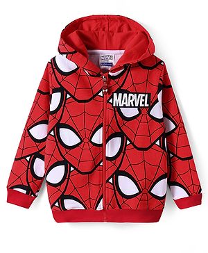 Pine Kids Marvel Terry Knit Full Sleeves Front Open Hooded Sweatjacket With Spiderman Jacket - Multi Colour