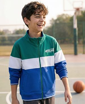 Pine Kids Cotton Knit Full Sleeves Cut & Sew SweatJacket with Text Print - Multicolor